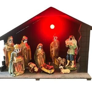 Hand-Painted "Black Metal" Nativity Set